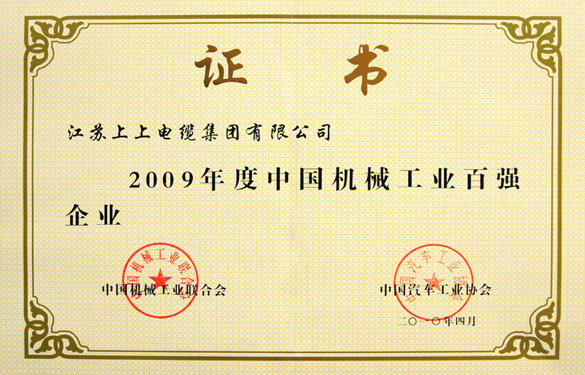 亚美AM8AG荣获“2009年度中国机械工业百强企业”