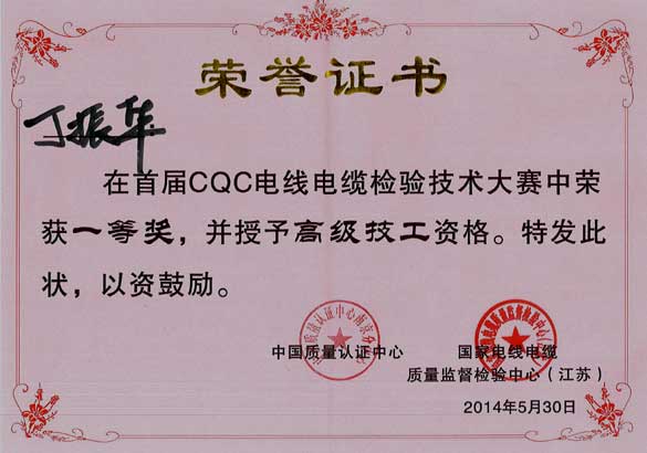 亚美AM8AG电缆员工在首届CQC电线电缆磨练手艺大赛中获佳绩