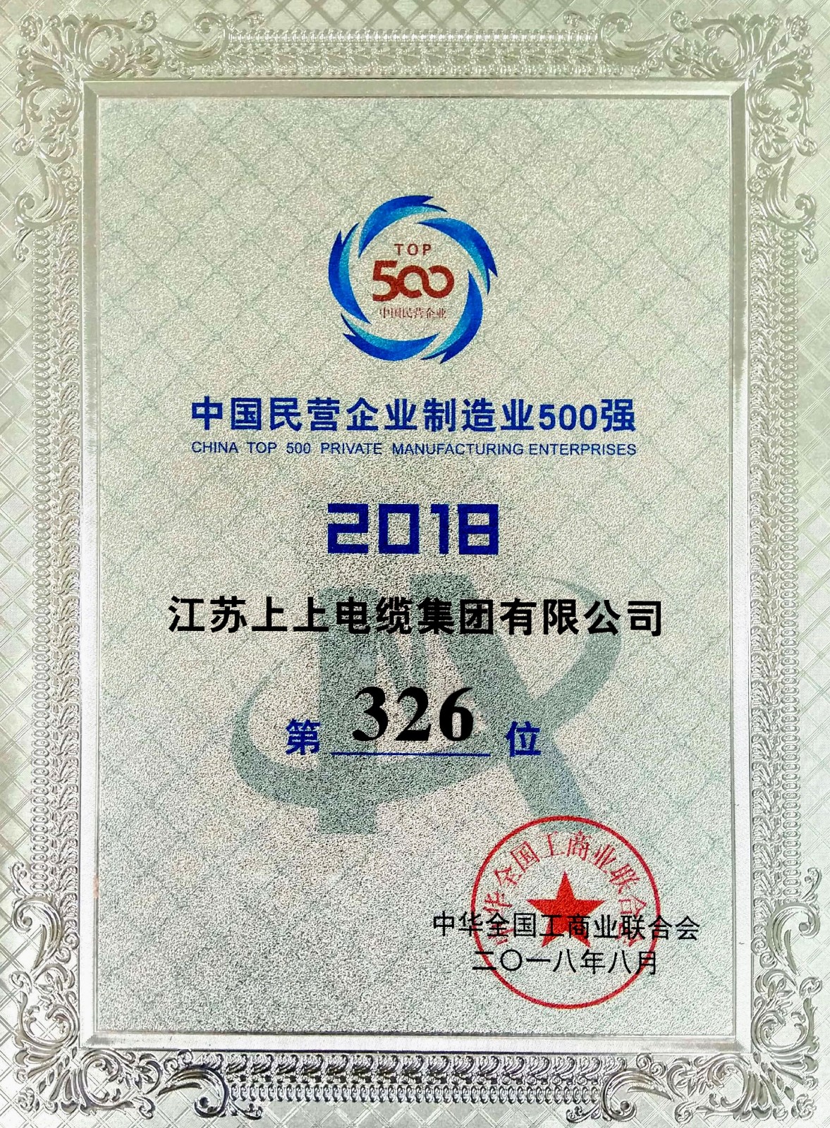 亚美AM8AG电缆一连八年入围中国民营企业制造业500强